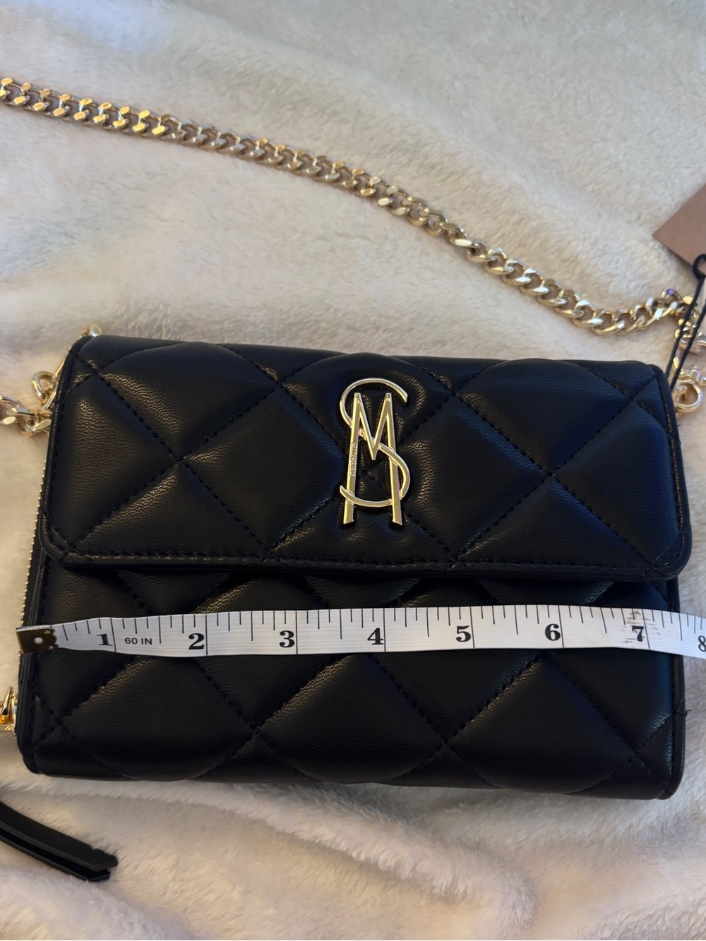Steve Madden BCarina Quilted Crossbody Wallet on Chain NWT Black Gold - Picture 6 of 9